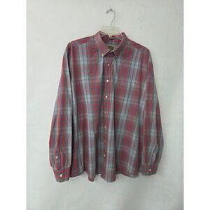 The Foundry Plaid Button Down Mens 3XLT Red Grey Blue Easy Care Long Sleeve